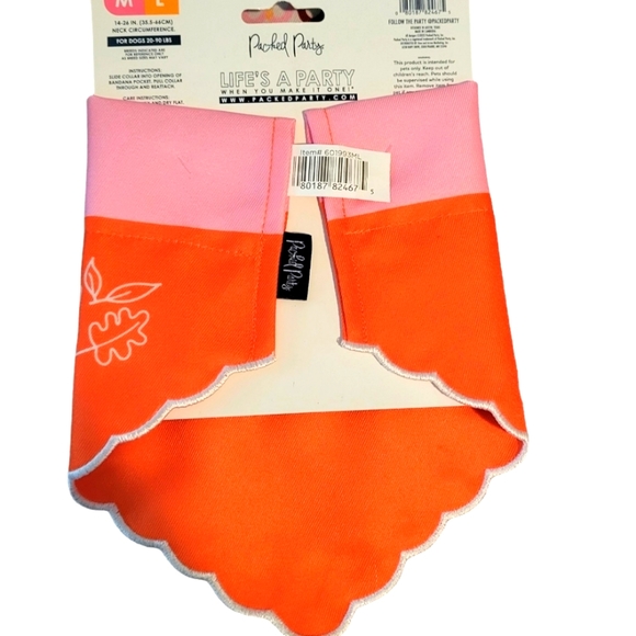 Packed Party Bandana "Happy Fall" Spelled Out Org/Pink Halloween Blue Plaid  M/L - Picture 4 of 10